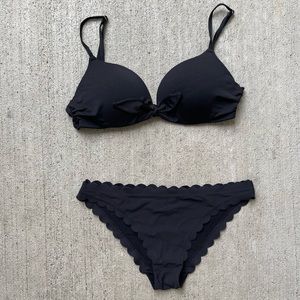H&M Black Scallop Trim Padded 34B Bikini Set